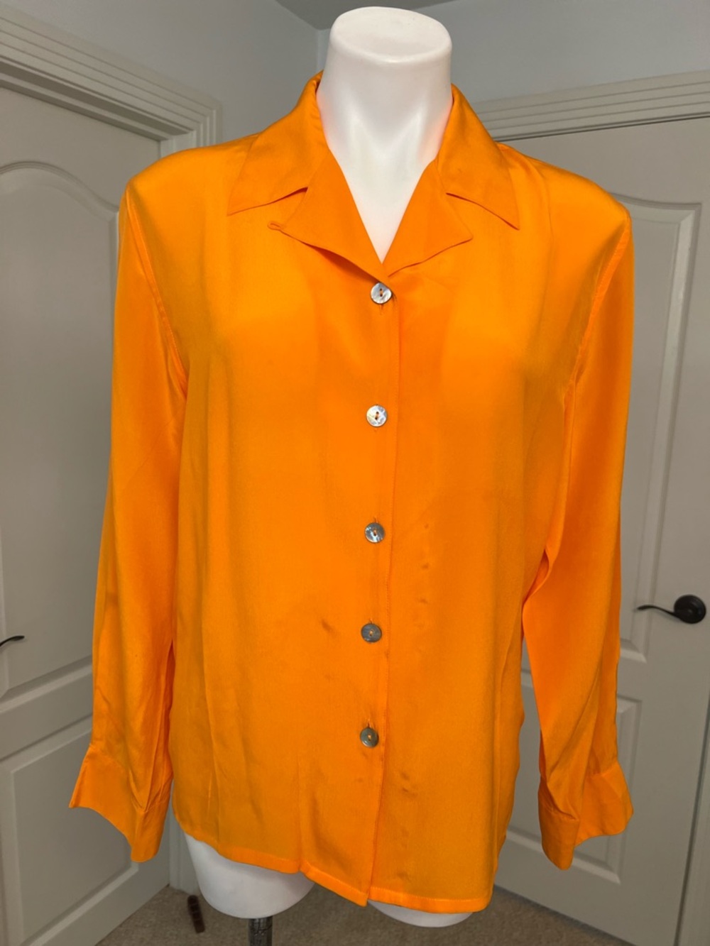 Women's Orange Button-Front Silk Blouse